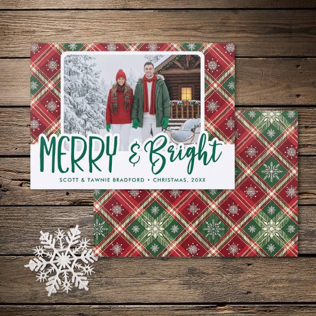 Modern Plaid Merry & Bright Christmas Letterpress Photo Cards (Modern Plaid Merry & Bright Christmas Letterpress Photo Cards)