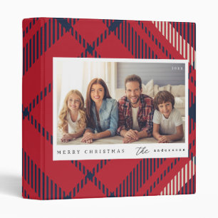 Modern Plaid Merry Christmas Custom Family Photo 3 Ring Binder
