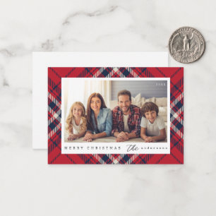 Modern Plaid Merry Christmas Custom Family Photo Note Card