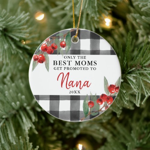 Modern Plaid Mom Promoted To Nana Personalized Ceramic Ornament