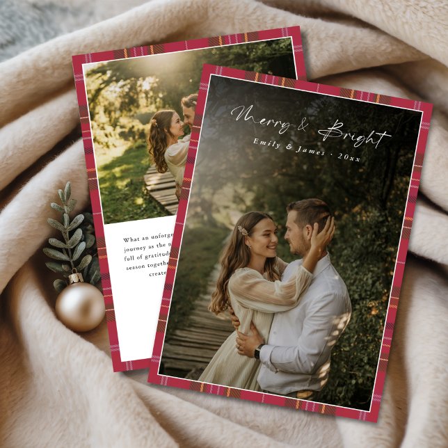 Modern Plaid Newlywed First Christmas 2 Photo Holiday Card (Creator Uploaded)