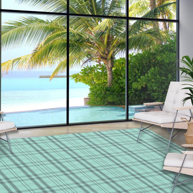 Modern Plaid Ocean Teal Large Area Rug (Creator Uploaded)