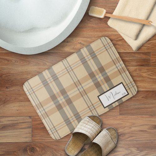 Modern Plaid Parchment Bath Mat