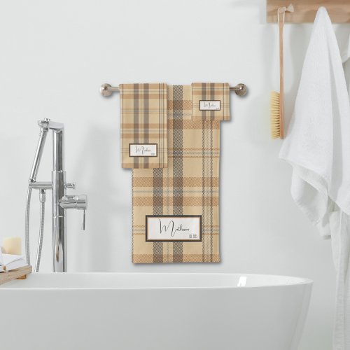 Modern Plaid Parchment Bath Towel Set