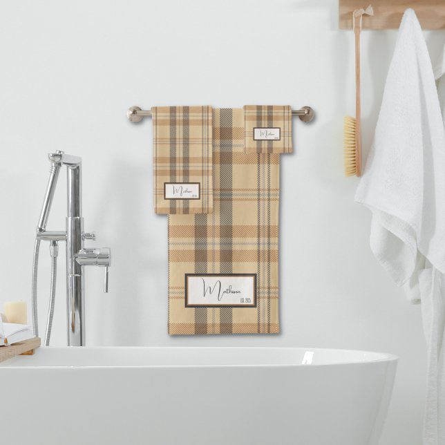 Modern Plaid Parchment Bath Towel Set (Creator Uploaded)