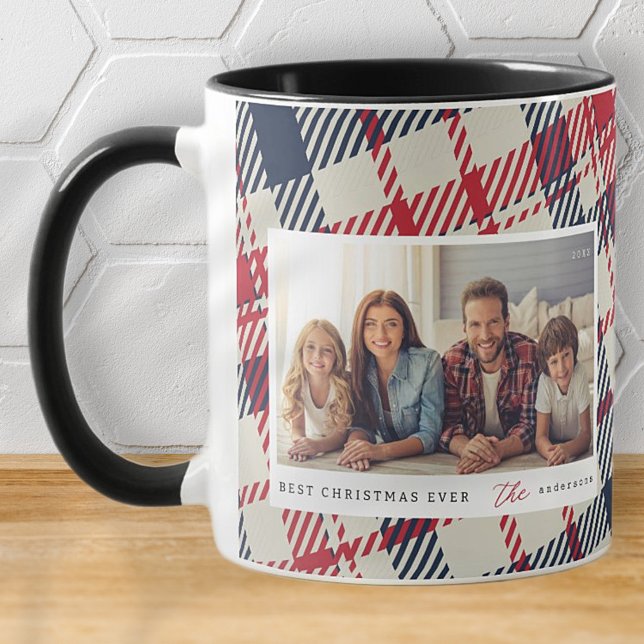 Modern Plaid Pattern Christmas Custom Family Mug (Creator Uploaded)
