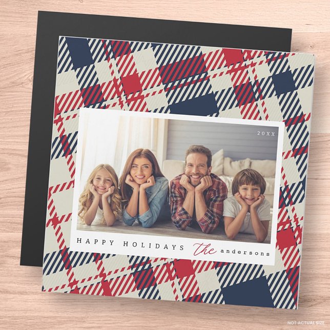 Modern Plaid Pattern Christmas Custom Family Photo (Creator Uploaded)