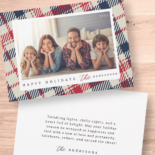 Modern Plaid Pattern Christmas Custom Family Photo Holiday Card