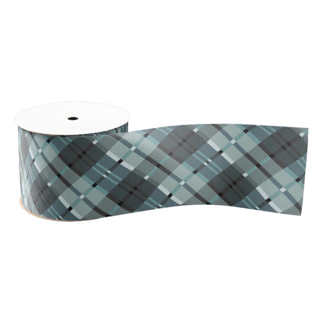Modern Plaid Pattern in Blue and Grey Grosgrain Ribbon (Spool)