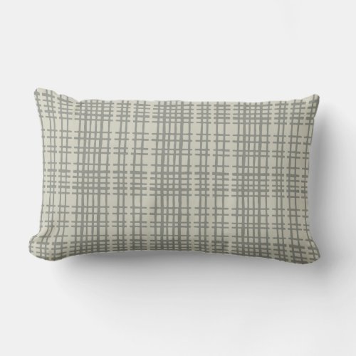 Modern Plaid Pattern Olive Green Neutral Outdoor Lumbar Pillow