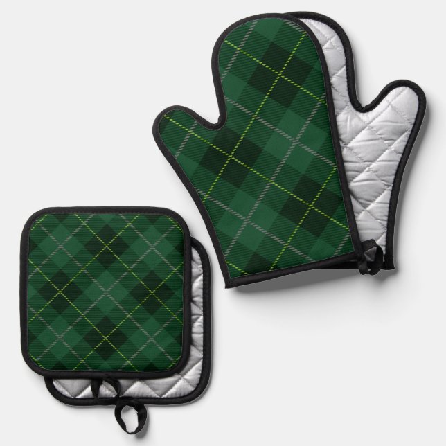 Modern Plaid Pattern Oven Mitt & Pot Holder Set (Front/Back)