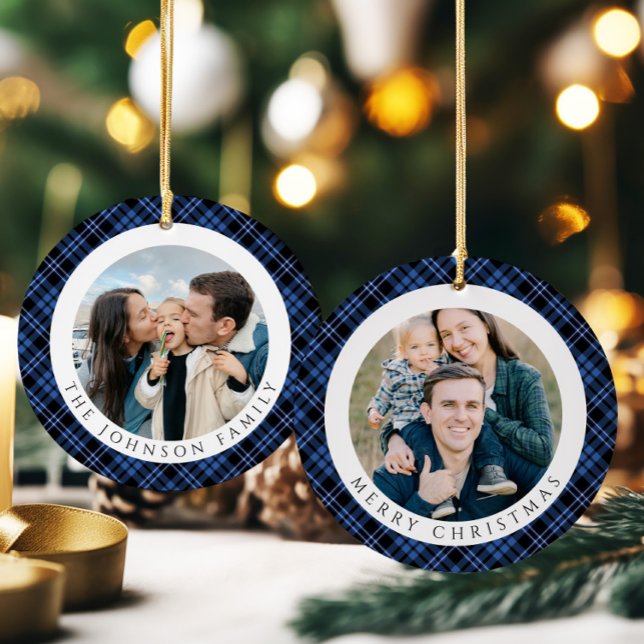 Modern Plaid Photo Christmas Ceramic Ornament (Modern Plaid Photo Christmas Ceramic Ornament)