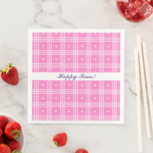 Modern Plaid Pink Heart Collection Paper Dinner Napkins