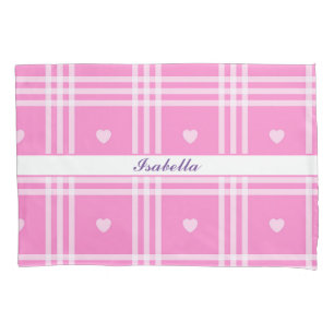 Modern Plaid Pink Heart Collection Pillow Case