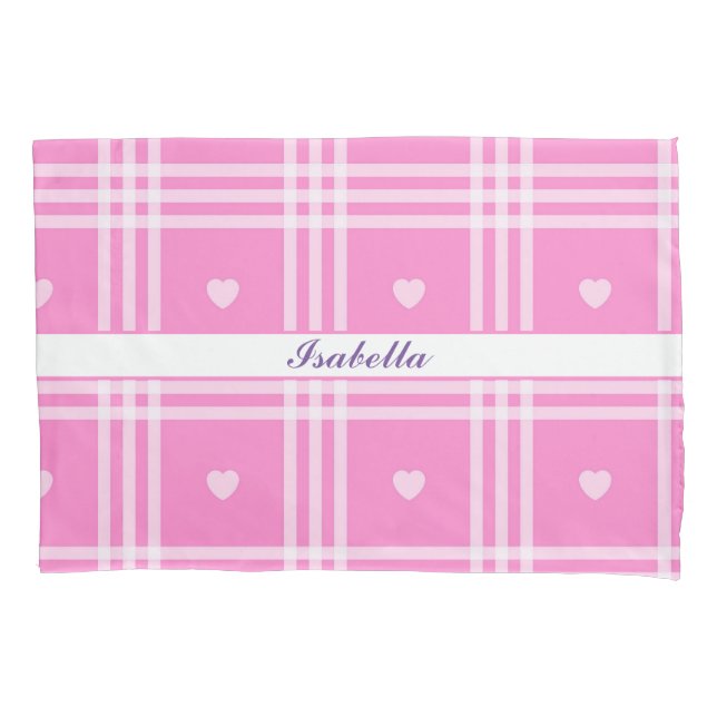 Modern Plaid Pink Heart Collection Pillow Case (Front)