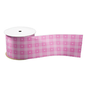 Modern Plaid Pink Heart Collection Satin Ribbon