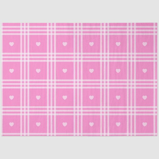 Modern Plaid Pink Heart Collection Tissue Paper (Front)