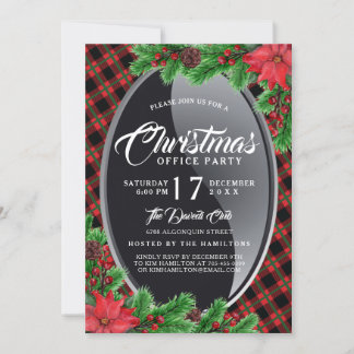 Modern Plaid Poinsettia Party Invitation