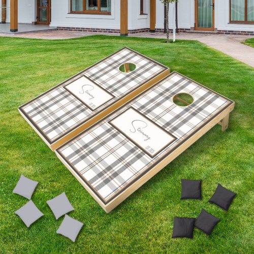 Modern Plaid Porcelain White Cornhole Set