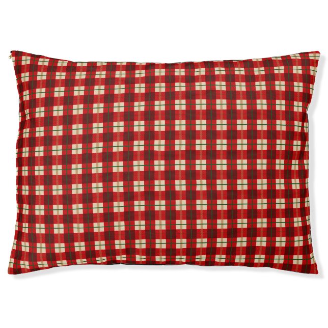 Modern Plaid Red Checkered Outdoor Pet Bed (Front)