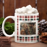 Modern Plaid Rustic Monogram Photo Christmas