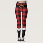 Modern Plaid Santa Costume Cute Funny Christmas Le Leggings<br><div class="desc">These cute Christmas leggings are the perfect Santa costume for Christmas morning or holiday parties. Be Mrs. Claus in this fun,  modern and trendy design with red buffalo plaid details and a fake gold belt!</div>