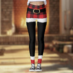 Modern Plaid Santa Costume Cute Funny Christmas  Leggings<br><div class="desc">These cute Christmas leggings are the perfect Santa costume for Christmas morning or holiday parties. Modern and trendy with buffalo plaid details and a fake gold belt they are both fun and stylish!</div>