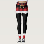 Modern Plaid Santa Costume Cute Funny Christmas  Leggings<br><div class="desc">These cute Christmas leggings are the perfect Santa costume for Christmas morning or holiday parties. Modern and trendy with buffalo plaid details and a fake gold belt they are both fun and stylish!</div>