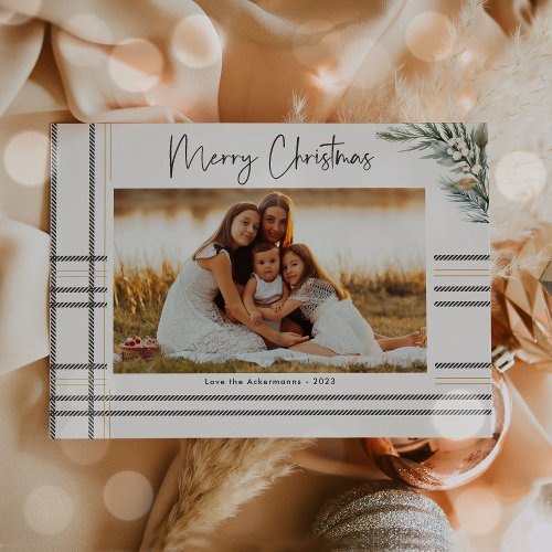 Modern Plaid Scripted Christmas Holiday Photo Card