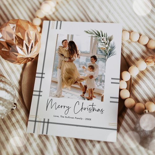 Modern Plaid Scripted Christmas Holiday Photo Card