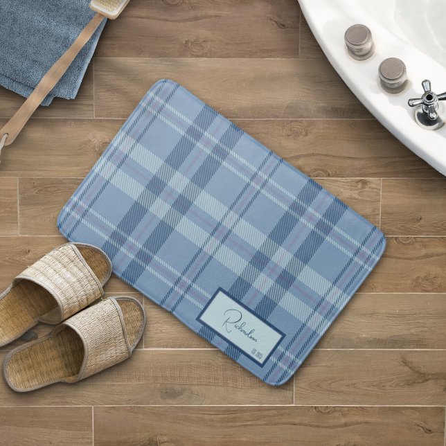 Modern Plaid Sky Blue Bath Mat (Creator Uploaded)
