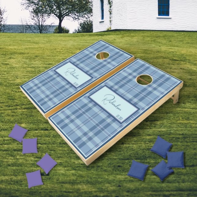 Modern Plaid Sky Blue Cornhole Set (Creator Uploaded)