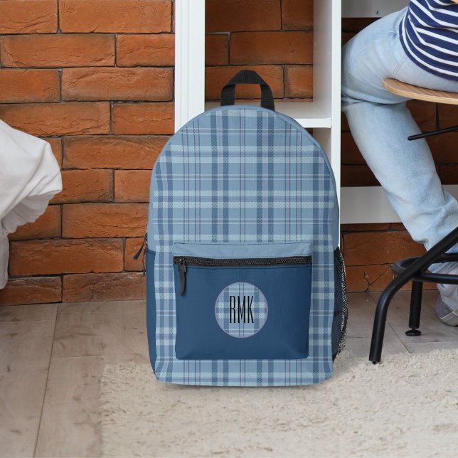 Modern Plaid Sky Blue Printed Backpack (Creator Uploaded)