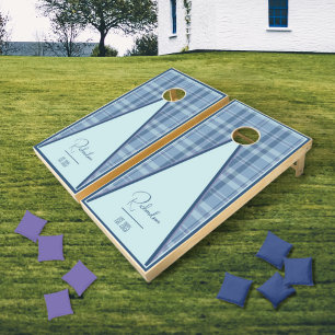 Modern Plaid Sky Blue Triangle Cornhole Set