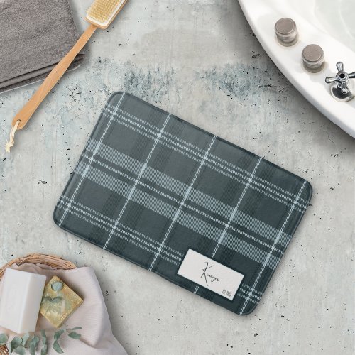 Modern Plaid Storm Gray Bath Mat