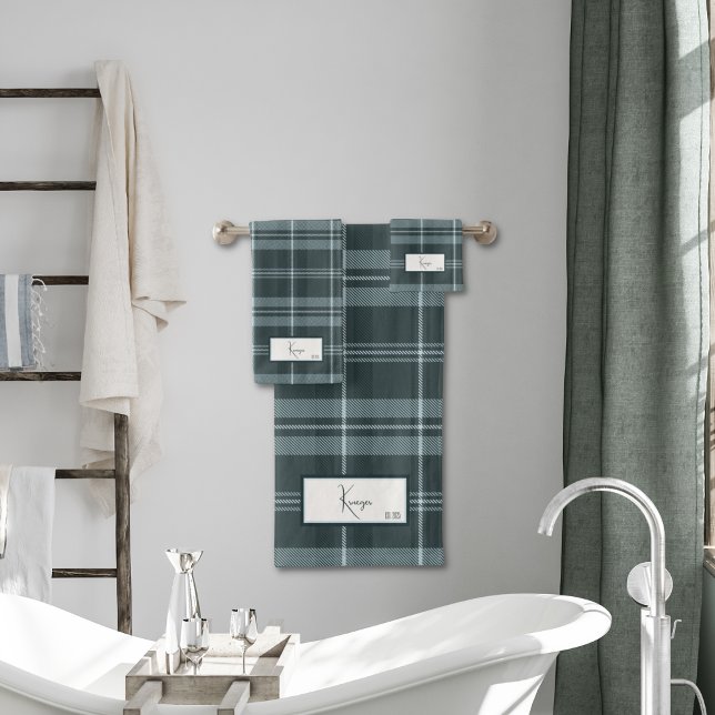 Modern Plaid Storm Gray Bath Towel Set (Creator Uploaded)