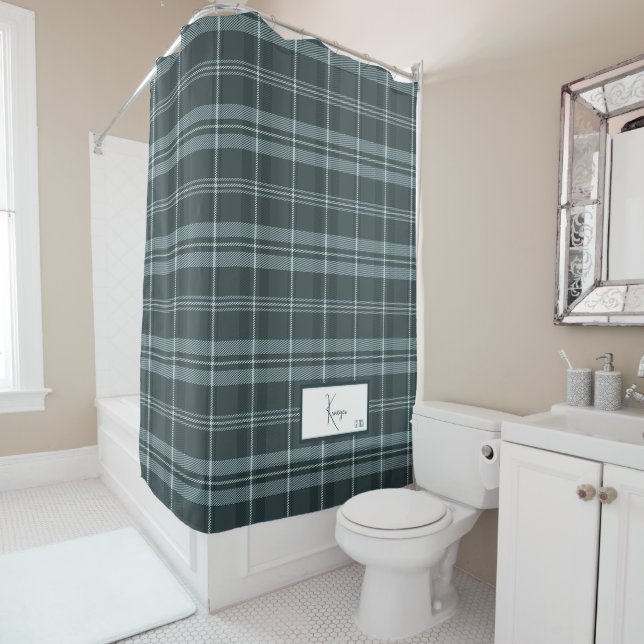 Modern Plaid Storm Gray Shower Curtain (In Situ)