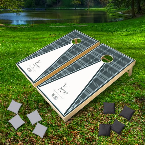 Modern Plaid Storm Gray Triangle Cornhole Set