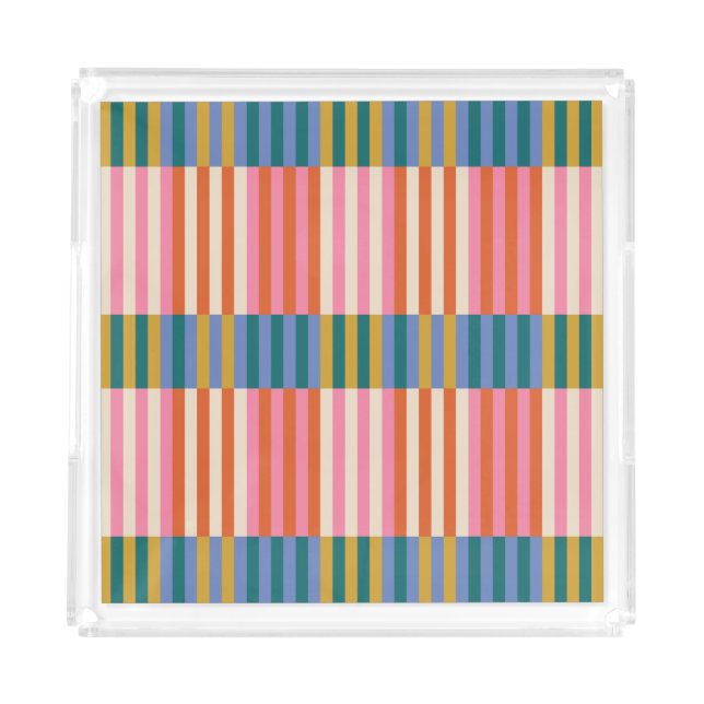 Modern Plaid Striped Orange, Pink, Blue, Green Acrylic Tray (Front)