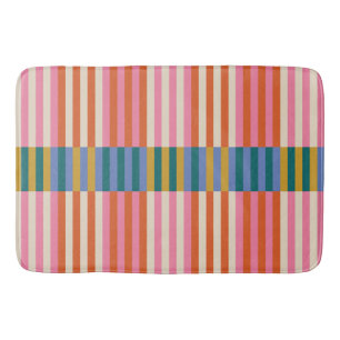 Modern Plaid Striped Orange, Pink, Blue, Green Bath Mat