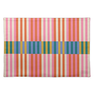 Modern Plaid Striped Orange, Pink, Blue, Green Cloth Placemat