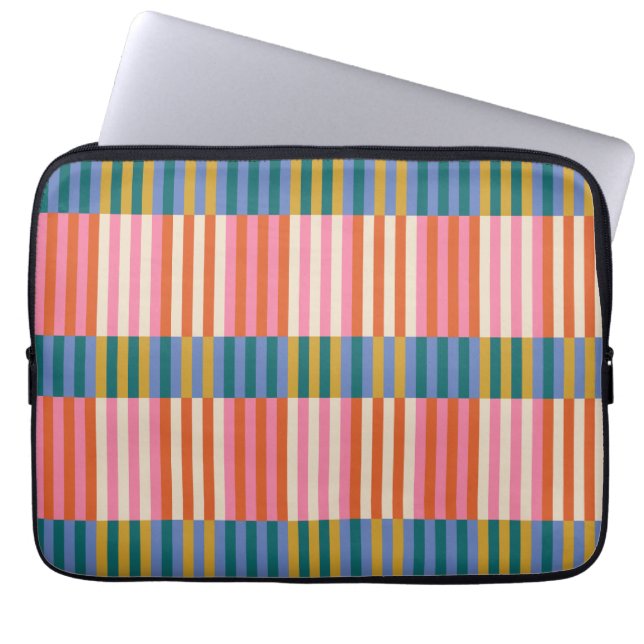 Modern Plaid Striped Orange, Pink, Blue, Green Laptop Sleeve (Front)