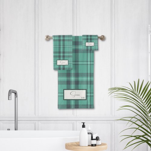 Modern Plaid Teal Bath Towel Set