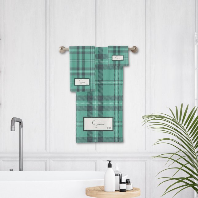 Modern Plaid Teal Bath Towel Set (Creator Uploaded)
