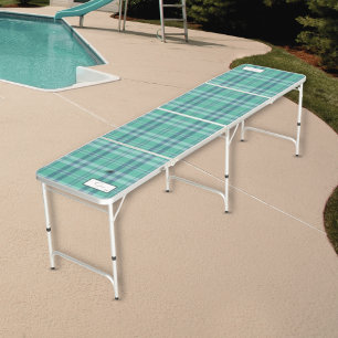 Modern Plaid Teal Beer Pong Table