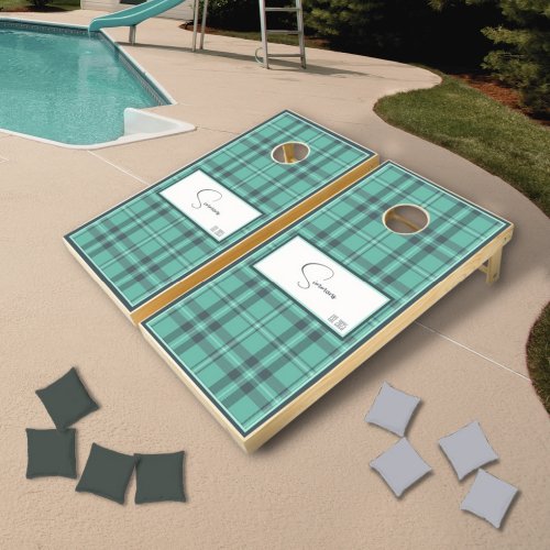 Modern Plaid Teal Cornhole Set