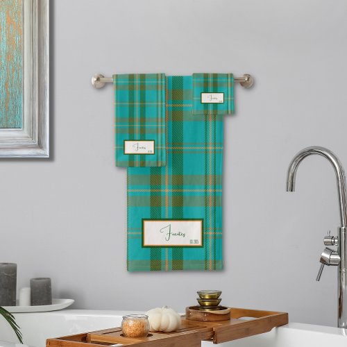 Modern Plaid Turquoise Bath Towel Set