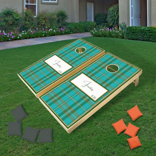 Modern Plaid Turquoise Cornhole Set