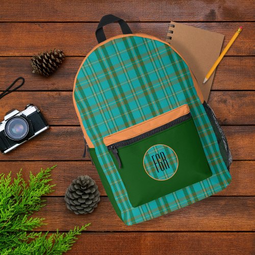 Modern Plaid Turquoise Printed Backpack