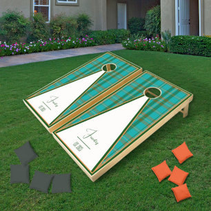 Modern Plaid Turquoise Triangle Cornhole Set